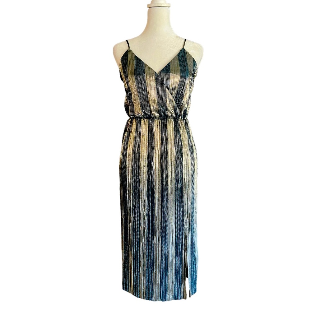 LUSH Shimmery Metallic Midi Dress Size Small Holiday Party Cocktail‎ NYE Gold